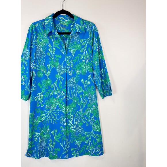Lilly Pulitzer Dress Blue Pilar UPF 50+ Tunic Mini Floral V Neck A Line Small - Picture 5 of 12